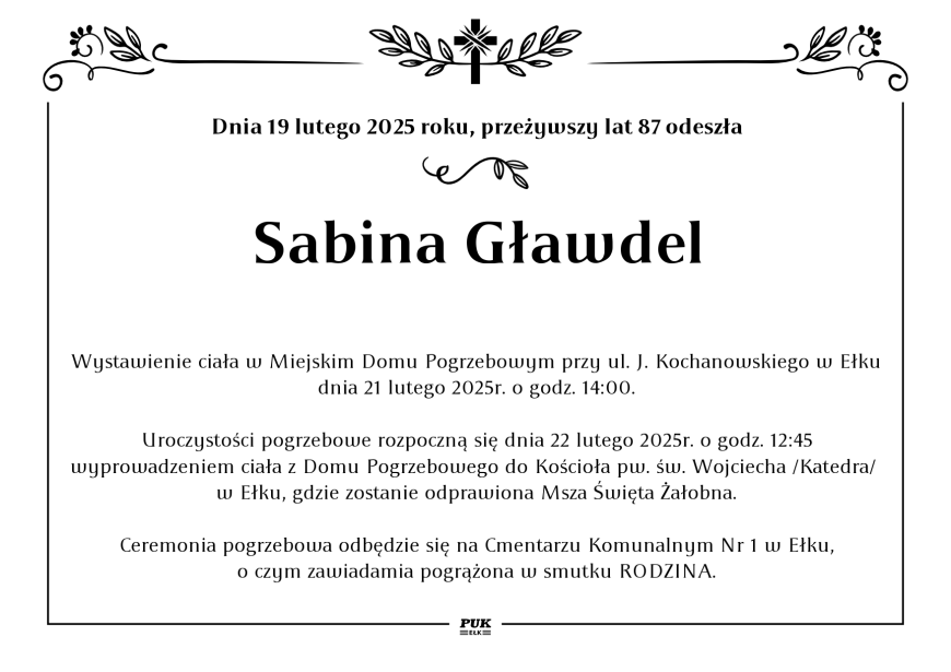 Sabina Gławdel - nekrolog